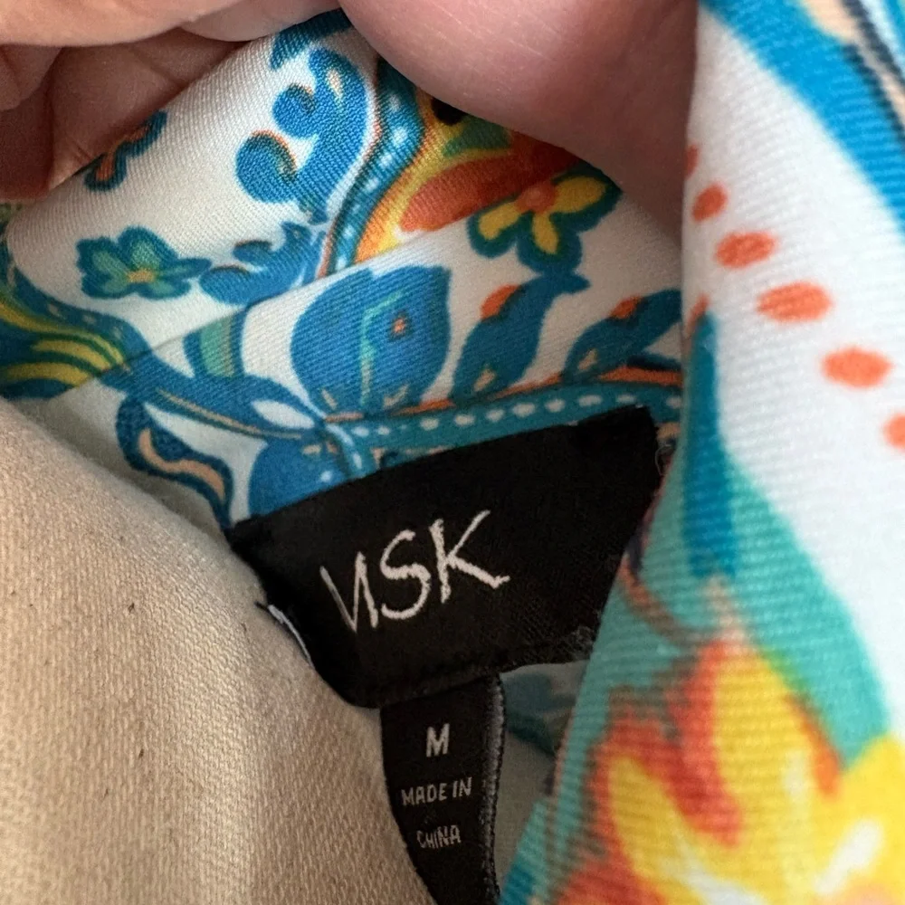 MSK Teal and White Floral Collared Midi Dress with Orange Accents - Picture 5 of 6